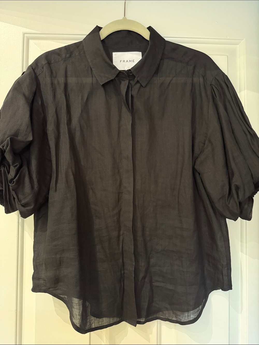 Frame Denim Black Sheer Short-Sleeve Button Down Shirt